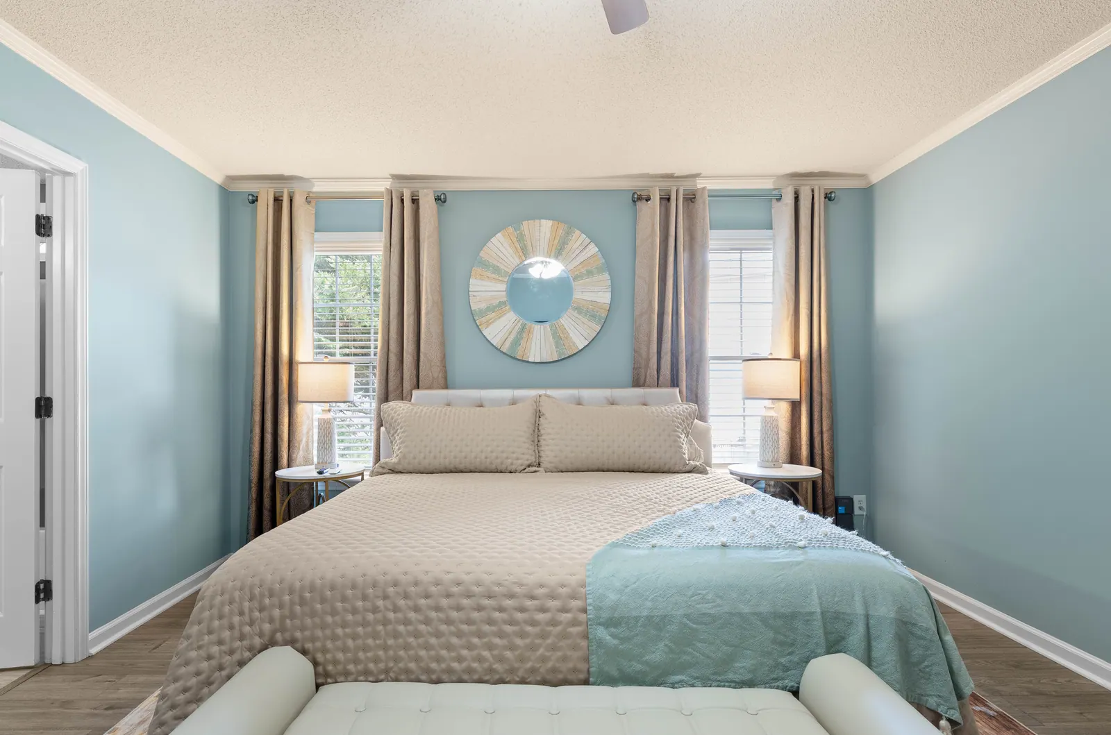 Bright primary bedroom at Backyard Bliss